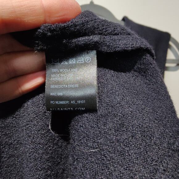 All Saints Women's Sz 6 Benedicta Black Wool Cowl Neck Sleeveless Sheath Dress - Picture 4 of 6